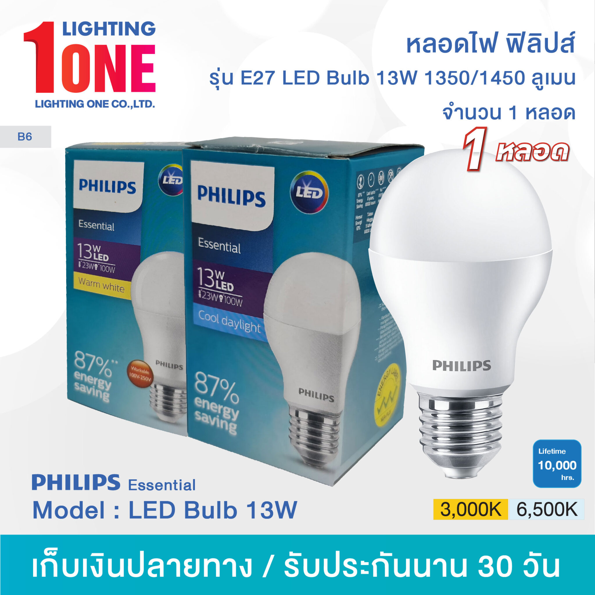 Philips Led Bulb 13W 3000K Essential หลอดไฟ Led Bulb 13W 3000K รุ่น